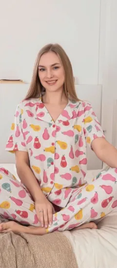 Alissa 6274 Kadın Armut Desenli Patlı Pijama Takımı resmi