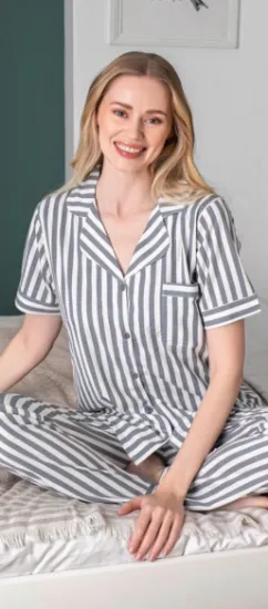 Alissa 6256 Kadın Çizgili Patlı Pijama Takımı resmi
