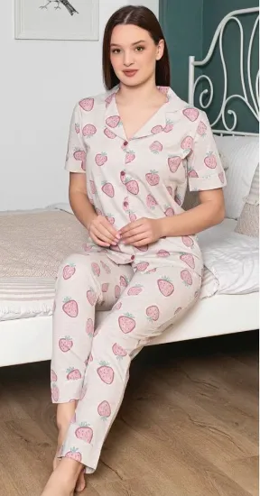 Alissa 6251 Kadın Çilek Desenli Patlı Pijama Takımı resmi