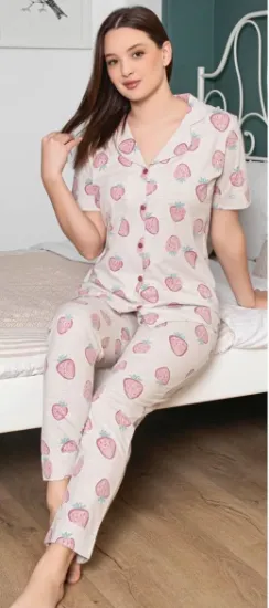 Alissa 6251 Kadın Çilek Desenli Patlı Pijama Takımı resmi
