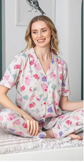 Alissa 6258 Kadın Fil Desenli Patlı Pijama Takımı resmi