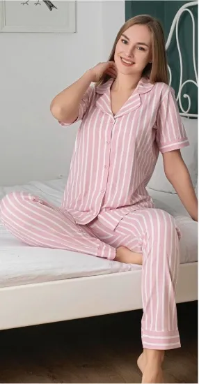 Alissa 6249 Kadın Çizgili Patlı Pijama Takımı resmi