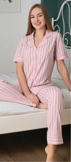 Alissa 6249 Kadın Çizgili Patlı Pijama Takımı resmi