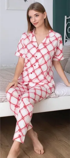 Alissa 6237 Kadın Pembe Desenli Patlı Pijama Takımı resmi