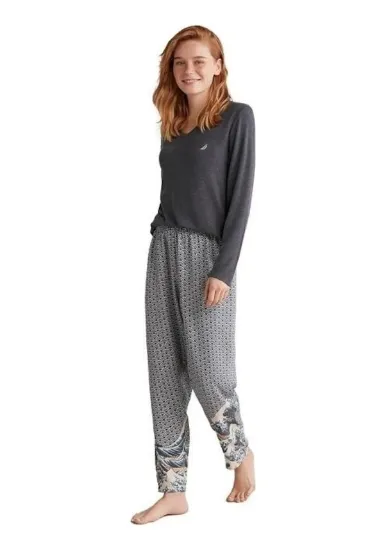 Nautıca W618 Kadın Patlı V Yaka Uzun Kollu Pijama Takımı resmi