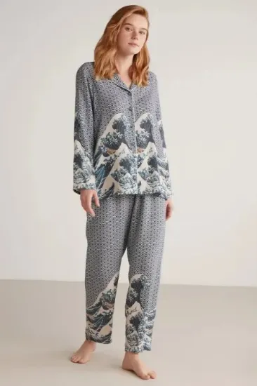 Nautıca W617 Kadın Uzun Kollu Önden Düğmeli Pijama Takımı resmi