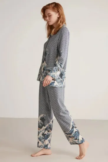 Nautıca W617 Kadın Uzun Kollu Önden Düğmeli Pijama Takımı resmi