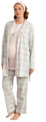 Ba-Ha 4425 Bayan Lohusa Kışlık 3'lü Pijama Takımı resmi