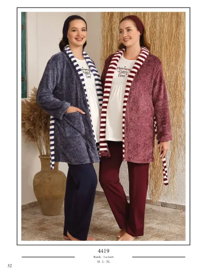 Ba-Ha 4419 Bayan Lohusa Kışlık 3'lü Pijama Takımı resmi
