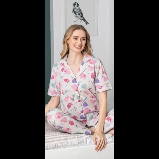 Freshness 107 Fil Desenli Patlı Kısa Kol Pijama Takımı resmi
