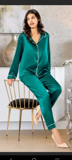 Freshness 2045 Saten Gömlek Yaka Patlı Pijama Takımı resmi