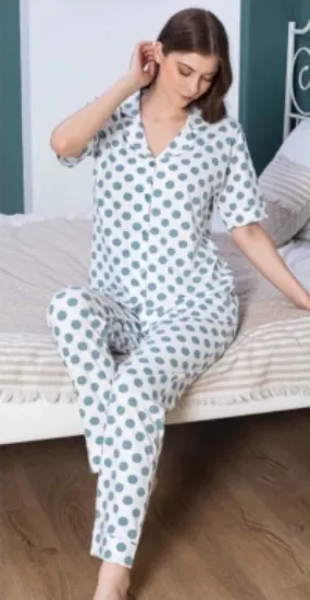 Freshness 106 Yeşil Puantiyeli Patlı Kısa Kol Pijama Takımı resmi