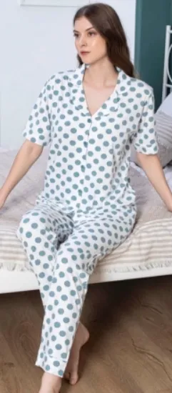 Freshness 106 Yeşil Puantiyeli Patlı Kısa Kol Pijama Takımı resmi