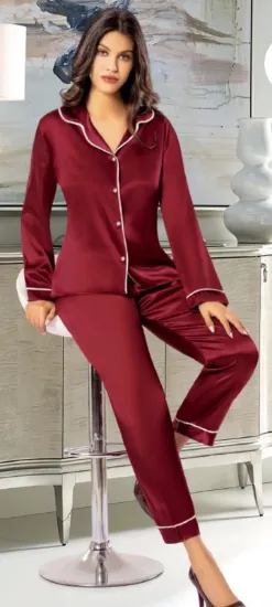 Freshness 2045 Saten Gömlek Yaka Patlı Pijama Takımı resmi
