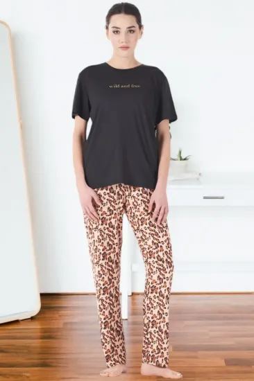 Estiva 25161 Kadın Marla Leoparlı Kısa Kol Pijama Takımı resmi