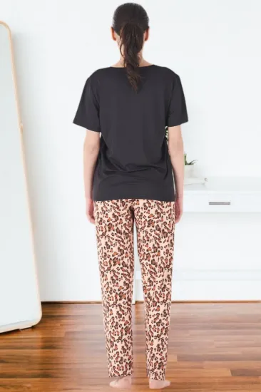 Estiva 25161 Kadın Marla Leoparlı Kısa Kol Pijama Takımı resmi