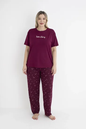 Estiva 25152 Kadın Battal  Beden Kalpli Kısa Kol Pijama Takımı resmi