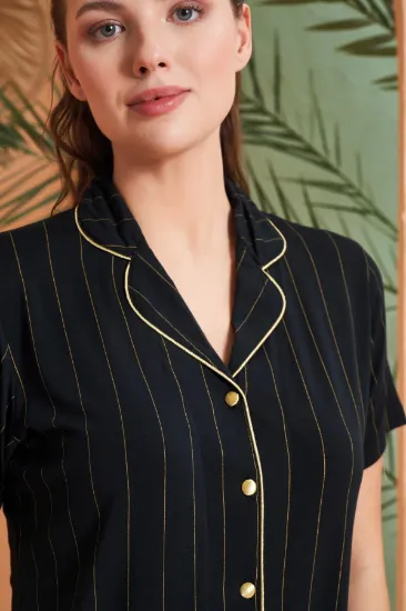Pjs 27042 Kadın Kısa Kol Çizgili Önü Düğmeli Pijama Takımı resmi