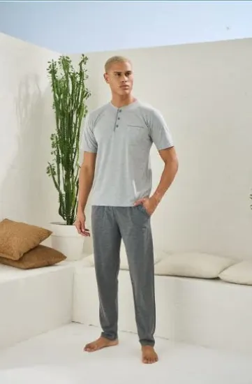 Kocabey 2090 Erkek Midi Yaka Pijama Takım resmi
