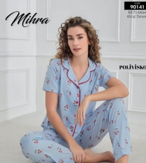 Mihra 90141 Kadın Boydan Düğmeli Pijama Takımı resmi