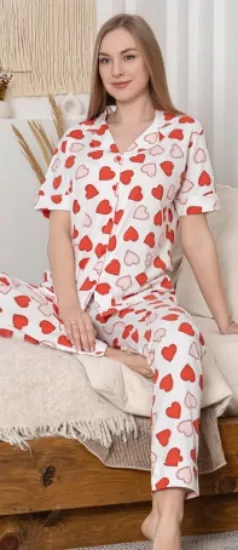 Alissa 6295 Kadın Kalp Desenli Patlı Pijama Takımı resmi