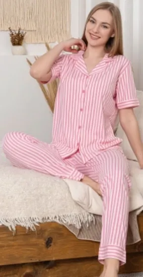 Alissa 6294 Kadın Çizgili Patlı Pijama Takımı resmi