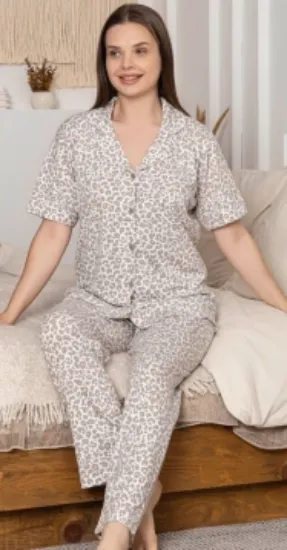Alissa 6308 Kadın Leopar Desenli Patlı Pijama Takımı resmi