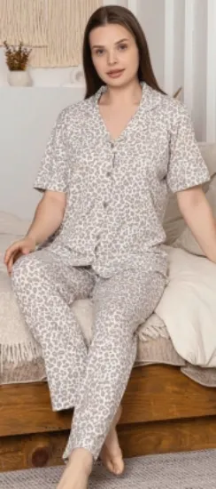 Alissa 6308 Kadın Leopar Desenli Patlı Pijama Takımı resmi