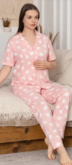 Alissa 6305 Kadın Kalp Desenli Patlı Pijama Takımı resmi