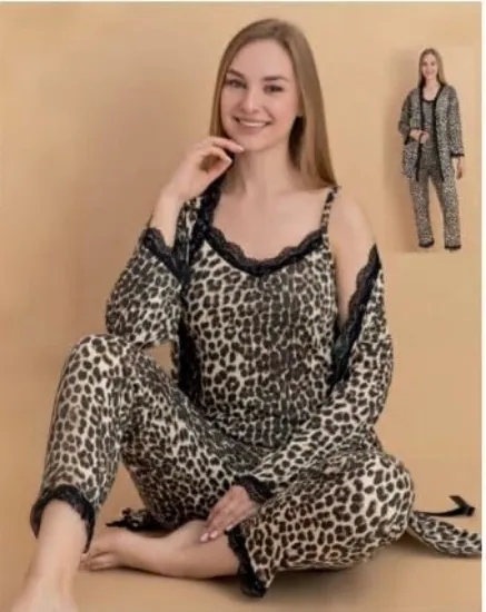 Stil Moda 6066 Kadın Askılı Sabahlıklı Pijama Takımı resmi