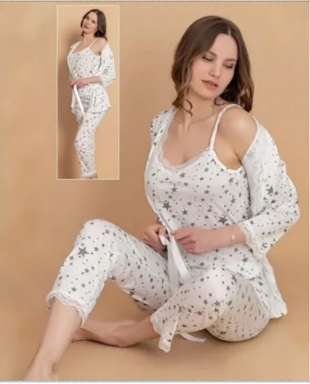 Stil Moda 7047 Kadın Askılı Sabahlıklı Pijama Takımı resmi
