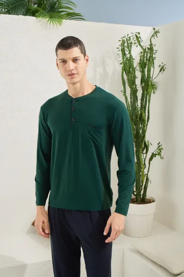 Kocabey 9220 Erkek Midi Yaka Uzun Kol Pijama Takım resmi