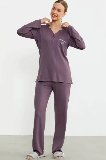 Sementa 76438 Yarım Düğmeli Cep Detaylı Pijama Takım resmi