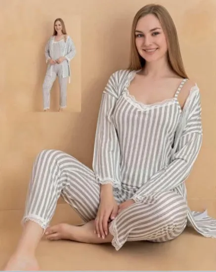 Stil Moda 7048 Kadın Askılı Sabahlıklı Pijama Takımı resmi