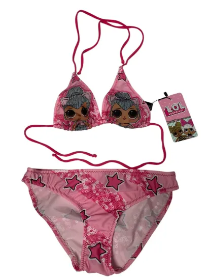 Lol Bebekli Yıldız Desenli  Kız Çocuk Üçgen Bikini Takımı resmi