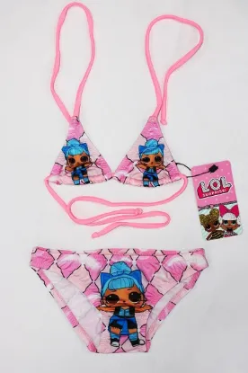 Lol Bebekli Kareli Desenli Kız Çocuk Üçgen Bikini Takımı resmi