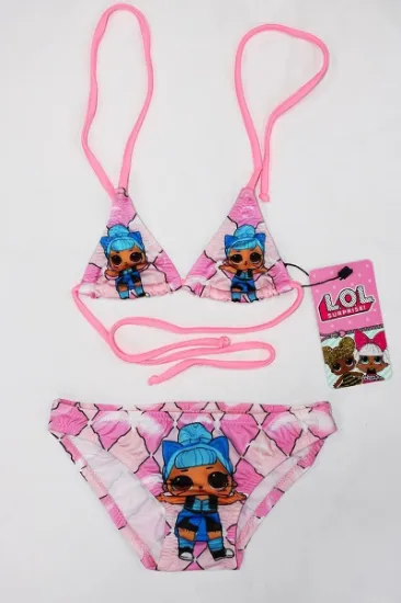 Lol Bebekli Kareli Desenli Kız Çocuk Üçgen Bikini Takımı resmi