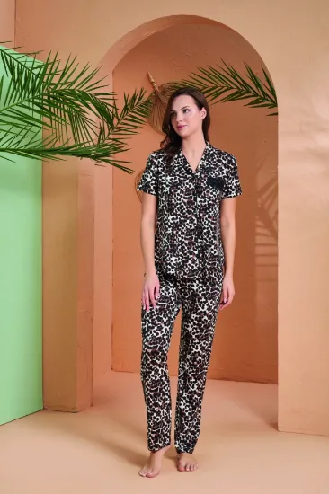 PJS 27063 Kısa Kol Gömlek Yaka Patlı Pijama Takımı resmi