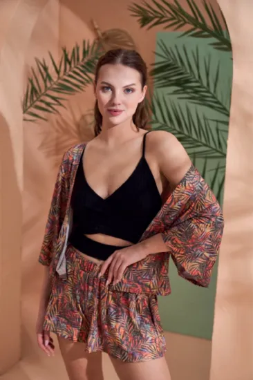 PJS 27003 Viskon Kimono Croplu Şort Takım resmi