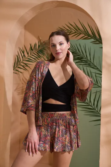 PJS 27003 Viskon Kimono Croplu Şort Takım resmi