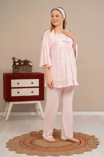 Ba-Ha 4504 Dantel Sabahlıklı Lohusa Pijama Takımı resmi
