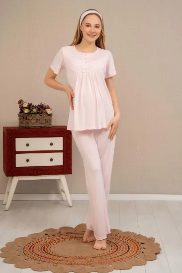 Ba-Ha 4504 Dantel Sabahlıklı Lohusa Pijama Takımı resmi