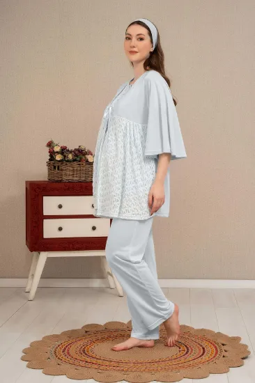 Ba-Ha 4504 Dantel Sabahlıklı Lohusa Pijama Takımı resmi