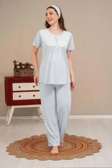 Ba-Ha 4504 Dantel Sabahlıklı Lohusa Pijama Takımı resmi